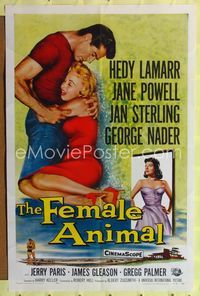 b234 FEMALE ANIMAL one-sheet movie poster '58 artwork of sexy Hedy Lamarr & Jane Powell!