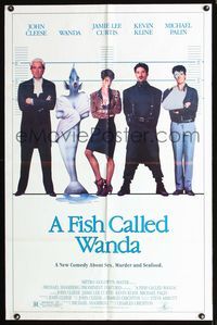 b239 FISH CALLED WANDA one-sheet '88 John Cleese, Jamie Lee Curtis, Kevin Kline, Michael Palin