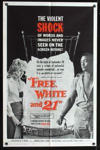 b252 FREE, WHITE & 21 one-sheet movie poster '63 interracial romance so bold it is for adults only!