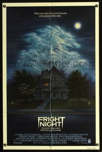 b256 FRIGHT NIGHT signed one-sheet movie poster '85 by Stephen Geoffreys, great ghost horror image!