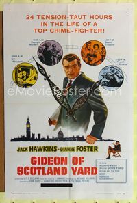 b269 GIDEON OF SCOTLAND YARD one-sheet movie poster '58 John Ford, top crime-fighter Jack Hawkins!
