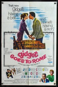 b270 GIDGET GOES TO ROME one-sheet movie poster '63 James Darren & Cindy Carol in Italy!