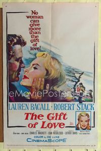 b271 GIFT OF LOVE one-sheet movie poster '58 great artwork of Lauren Bacall & Robert Stack!