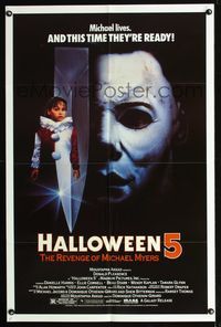 b295 HALLOWEEN 5 one-sheet movie poster '89 The Revenge of Michael Myers, cool horror image!