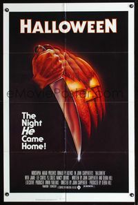 b293 HALLOWEEN one-sheet movie poster '78 Jamie Lee Curtis classic, great Bob Gleason horror art!