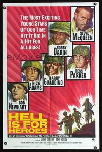 b309 HELL IS FOR HEROES one-sheet poster '62 Steve McQueen, Bob Newhart, Fess Parker, Bobby Darin