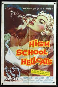 b314 HIGH SCHOOL HELLCATS one-sheet '58 best AIP bad girl, what must a good girl say to belong?