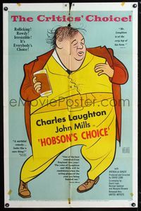 b316 HOBSON'S CHOICE one-sheet poster '54 David Lean, great Al Hirschfeld art of Charles Laughton!