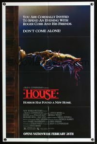b324 HOUSE advance one-sheet movie poster '86 great severed hand ringing doorbell artwork!
