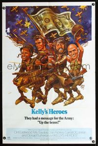b351 KELLY'S HEROES 1sh '70 Clint Eastwood, Telly Savalas, Don Rickles, Jack Davis artwork!