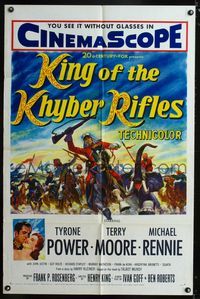 b358 KING OF THE KHYBER RIFLES one-sheet '54 artwork of British soldier Tyrone Power on horseback!