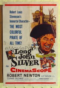 b378 LONG JOHN SILVER one-sheet poster '54 Robert Newton as the most colorful pirate of all time!