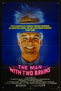 b404 MAN WITH TWO BRAINS one-sheet movie poster '83 wacky world famous surgeon Steve Martin!