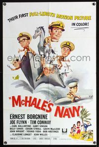b414 McHALE'S NAVY one-sheet movie poster '64 great artwork of Ernest Borgnine & Tim Conway!