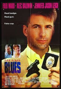 b420 MIAMI BLUES one-sheet movie poster '90 great close up of crazy fake cop Alec Baldwin!