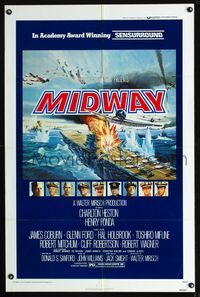 b423 MIDWAY one-sheet movie poster '76 Charlton Heston, Henry Fonda, cool battleship artwork!