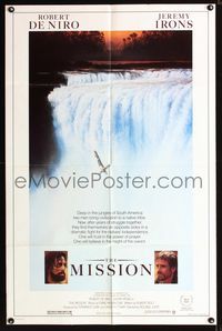 b428 MISSION one-sheet movie poster '86 Robert De Niro, Jeremy Irons, cool waterfall artwork!