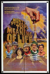 b431 MONTY PYTHON'S THE MEANING OF LIFE one-sheet '83 cool funny artwork of the Monty Python cast!