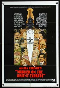 b436 MURDER ON THE ORIENT EXPRESS one-sheet poster '74 Agatha Christie, great Richard Amsel artwork!
