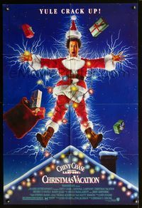 b440 NATIONAL LAMPOON'S CHRISTMAS VACATION one-sheet poster '89 art of Chevy Chase, yule crack up!