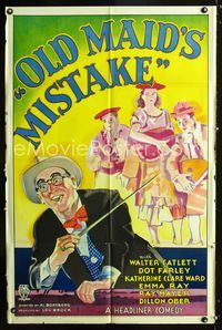 b456 OLD MAID'S MISTAKE one-sheet poster '34 stone litho art of Walter Catlett as carnival barker!