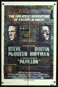 b475 PAPILLON one-sheet movie poster R77 cool image of Steve McQueen & Dustin Hoffman!