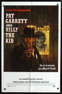 b478 PAT GARRETT & BILLY THE KID one-sheet '73 Sam Peckinpah, Bob Dylan, James Coburn, Lesset art!