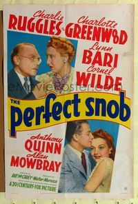 b481 PERFECT SNOB one-sheet poster '41 Charlie Ruggles, Charlotte Greenwood, Lynn Bari, Cornel Wilde