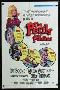 b483 PERILS OF PAULINE one-sheet poster '67 Rebel Girl Pamela Austin is dodgin' unbelievable perils!