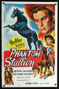 b487 PHANTOM STALLION one-sheet '54 great artwork image of Rex Allen & Koko the miracle horse!