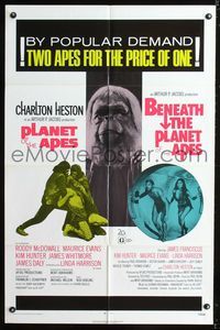 b492 PLANET OF THE APES/BENEATH THE PLANET OF THE APES one-sheet '71 2 apes for the price of 1!