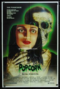 b498 POPCORN one-sheet poster '91 really cool wild Joann horror art, buy a bag, go home in a box!