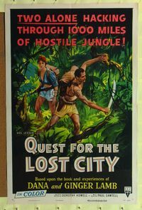 b518 QUEST FOR THE LOST CITY 1sheet '54 two alone hacking through 100 miles of hostile Mayan jungle!