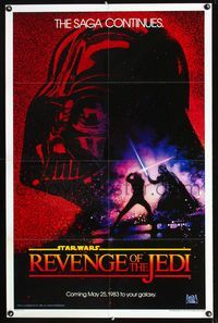 b538 RETURN OF THE JEDI dated teaser 1sheet '83 George Lucas, Drew Struzan art, Revenge of the Jedi!