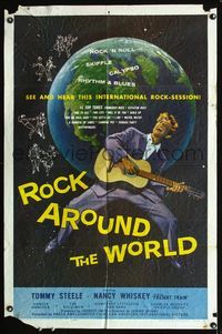 b555 ROCK AROUND THE WORLD one-sheet poster '57 early rock & roll, great artwork of Tommy Steele!