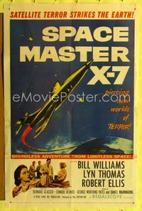 b596 SPACE MASTER X-7 one-sheet movie poster '58 satellite terror strikes the Earth, cool art!