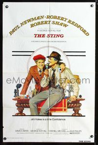 b605 STING one-sheet movie poster '74 Paul Newman, Robert Redford, Richard Amsel art!