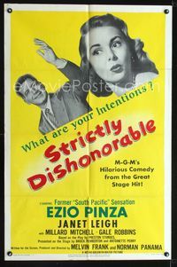 b607 STRICTLY DISHONORABLE one-sheet '51 what are Ezio Pinza's intentions towards Janet Leigh?