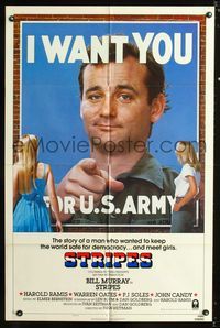 b609 STRIPES style B one-sheet movie poster '81 Bill Murray Uncle Sam parody poster!