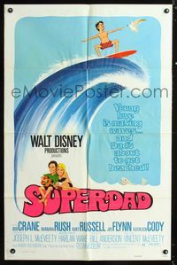b616 SUPERDAD one-sheet movie poster '74 Walt Disney, wacky surfing artwork image!