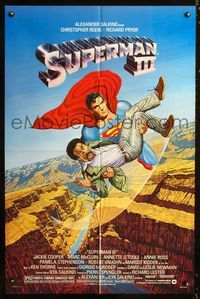b620 SUPERMAN III one-sheet '83 artwork of Christopher Reeve holding Richard Pryor by L. Salk!