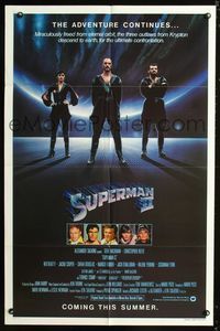 b619 SUPERMAN II teaser 1sh '81 Christopher Reeve, Terence Stamp, battle over New York City!