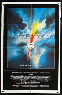 b617 SUPERMAN one-sheet movie poster '78 Christopher Reeve, classic Bob Peak shield style artwork!