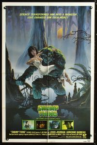 b621 SWAMP THING one-sheet '82 Wes Craven, cool Richard Hescox art of him holding Adrienne Barbeau!!