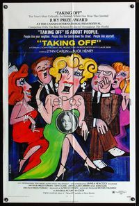 b624 TAKING OFF style B one-sheet movie poster '71 Milos Forman, cool Bacha art!