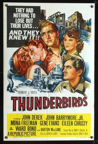 b639 THUNDERBIRDS one-sheet movie poster '52 cool art of John Derek & John Barrymore!