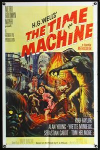b642 TIME MACHINE one-sheet poster '60 H.G. Wells, George Pal, great Reynold Brown sci-fi artwork!