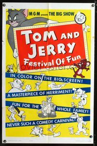 b645 TOM & JERRY FESTIVAL OF FUN one-sheet poster '62 many violent cartoon images of Tom & Jerry!