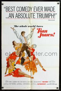 b646 TOM JONES style A one-sheet movie poster '63 artwork of Albert Finney & sexy women!