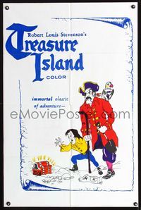 b657 TREASURE ISLAND one-sheet poster '71 cool artwork of Long John Silver & Jim finding treasure!